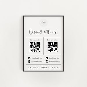 Connect With Us QR Code Sign, Small Business Social Media Sign, Instagram Facebook Follow Us Sign, Leave Us A Review Sign, Canva Template