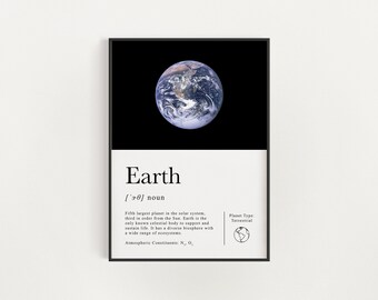 Planet Earth Print, Printable Earth Wall Art Decor, Infographic Minimalistic Earth Poster, Astronomy Earth Science Art Digital Download