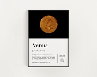 Venus print, afdrukbare Venus Wall Art decor, infographic minimalistische Venus poster, astronomie planeet Venus wetenschap kunst digitale download