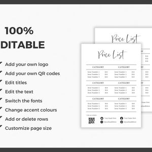 Small Business Price List Sign, Editable Pricing Sheet, Printable Price ...