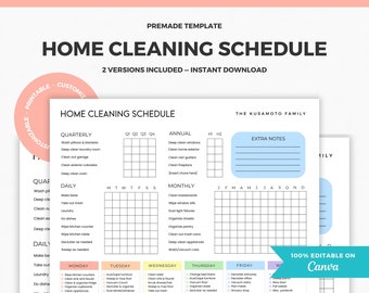 Colorful Home Cleaning Schedule, Editable Cleaning Checklist Printable, Cleaning Planner, Monthly Yearly Household Planner, Canva Template
