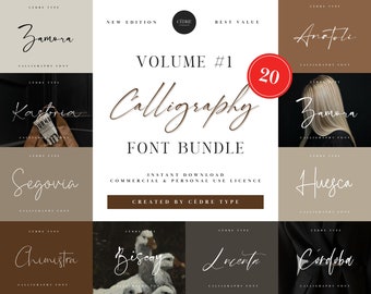 Calligraphy Fonts Bundle 1, Elegant Calligraphy Font OTF, Procreate Fonts, Canva Fonts, New Circuit Fonts, Wedding Fonts, Instant Download