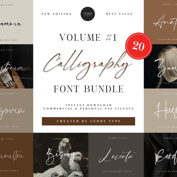 Calligraphy Fonts Bundle 1, Elegant Calligraphy Font OTF, Procreate Fonts, Canva Fonts, New Circuit Fonts, Wedding Fonts, Instant Download