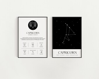 Set of 2 Wall Art Prints, Capricorn Zodiac Print, Capricorn Wall Art Poster, Capricorn Zodiac Gifts, Star Sign Astrology Gift, Minimalist