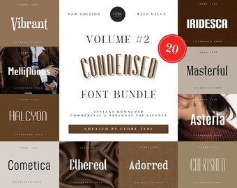 Condensed Fonts Bundle 2, Thin Condensed Font OTF, Birthday Fonts, Baby Show Fonts, Wedding Fonts, Circut Branding Fonts, Instant Download