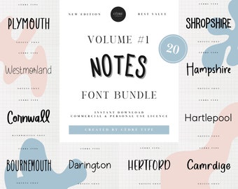 Handwritten Notes Font Bundle, Neat Notes Fonts OTF, Note Taking Fonts, University College School Fonts, Cute Notion Fonts, Notability Fonts