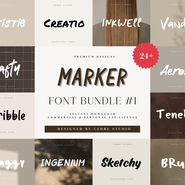 Marker Font Bundle 1, Fette Marker Schriftarten OTF, Sharpie Pen Schriftart, Schwarze Marker Schriftart, Display Bold Schriftart, Organic Crafting Handgeschriebene Schriftart