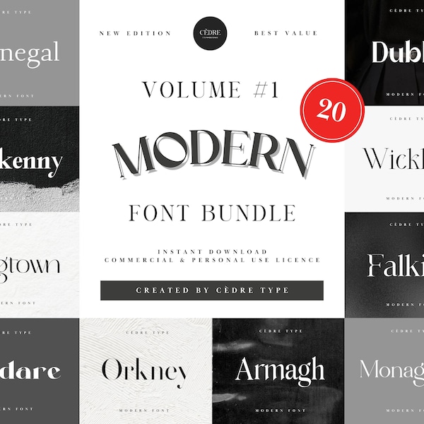 Modern Fonts Bundle 1, Elegant Modern Font OTF, Procreate Fonts, Canva Fonts, Circuit Fonts, Wedding Fonts, Instant Download, Commercial Use