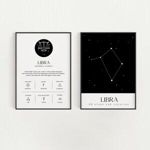 2er Set Wand Kunst Druck, Waage Sternzeichen Druck, Waage Wand Kunst Poster, Waage Sternzeichen Geschenke, Sternzeichen Astrologie Geschenk, Minimalistische trendige Dekoration