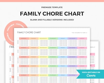 Colorful Family Chore Chart, Editable Family Planner Printable, Weekly Family Schedule, Kids Family Calendar, Command Center, Canva Template