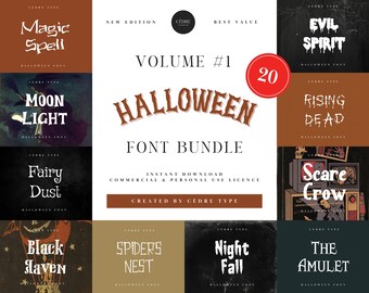 Halloween Schrift Bundle 1, Gruselige Halloween Schrift OTF, Gruselige Halloween Schriften, Canva Schriften, Kreisschriften, Distressed tropfende Schriften, Hexen Schrift
