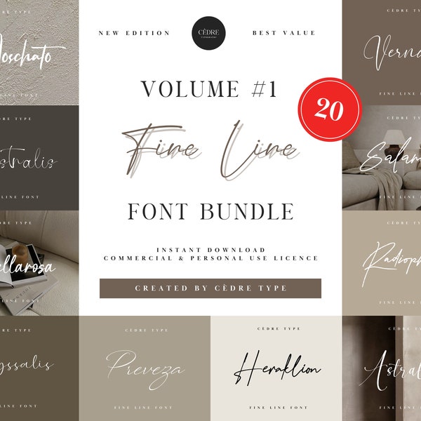 Fine Line Fonts Bundle 1, Cursive Fine Line Font OTF, Procreate Fonts, Canva Fonts, New Circuit Fonts, Wedding Fonts, Instant Download