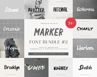Marker Font Bundle 2, Sharpie Marker Fonts OTF, Procreate Fonts, Canva Font, Marker Circuit Font, Teacher Goodnotes Student Fonts, Bold Font