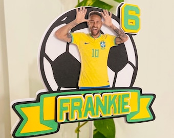 Personalized 3D Football Cake Topper, Neymar Inspired, Custom Name & Age