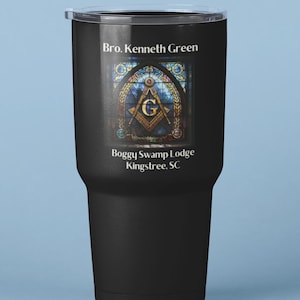 Vaso de acero inoxidable de 40 oz con diseño de vitral masónico - Regalo masónico personalizable