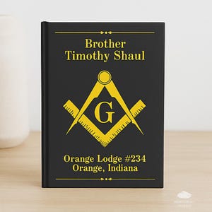 Custom Masonic Journal for Lodge Members Personalized Freemason Notebook with Gold Square and Compass Emblem 5x7 Hardcover Ruled Pages
