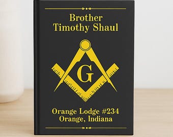 Custom Masonic Journal for Lodge Members Personalized Freemason Notebook with Gold Square and Compass Emblem 5x7 Hardcover Ruled Pages