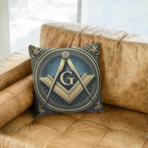 Oreiller avec emblème maçonnique | Conception franc-maçon | Coussin d&#39;intérieur décoratif avec fermeture à glissière dissimulée
