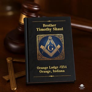 Personalized Masonic Journal Custom Freemason Notebook with Blue and Gold Square and Compass Gift for Lodge Members