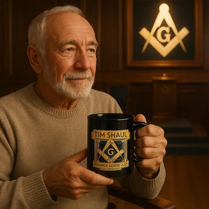 Custom Masonic Coffee Mug - Personalized Freemason Lodge Gift - 11oz & 15oz Black Ceramic Mug