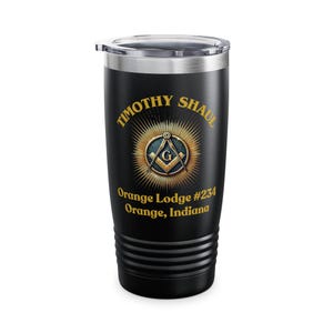 Vaso de acero inoxidable personalizado con diseño de sol masónico - 20 oz - Regalo personalizado de la logia masónica - Taza de viaje con aislamiento