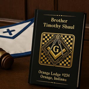 Personalized Masonic Journal Custom Freemason Notebook Black and Gold Gift for Lodge Members with Name and Lodge Number