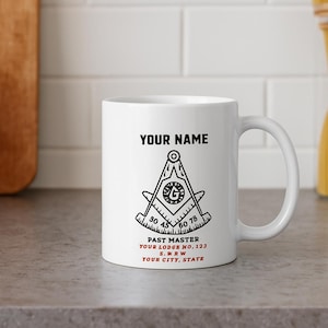 Custom Past Master Ceramic Mug - Personalized Freemason Lodge Gift with Square & Compass Design