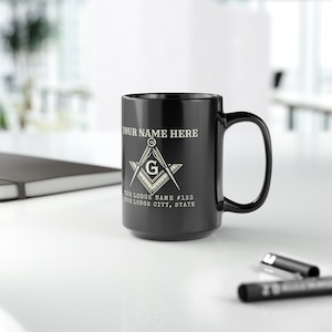Customizable Masonic Mug - 15oz Black Ceramic with Glossy Finish, Easy-Grip Handle
