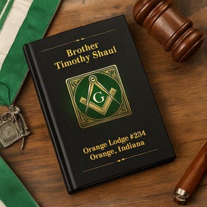 Personalized Masonic Journal Custom Freemason Notebook with Green and Gold Square and Compass Gift for Lodge Members