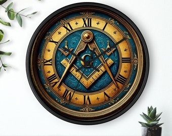 Masonic Wall Clock | Freemason Symbol, Elegant Wood Frame FREE SHIPPING!