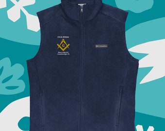 Personalized EMBROIDERED Masonic Columbia Fleece Vest - Custom Embroidered Freemason Outerwear