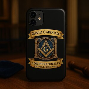 Personalisierte Freimaurer Handyhülle mit personalisiertem Mitgliedsnamen und Details | Mason Geschenk für iPhone, Samsung und Google Pixel Tough Cases