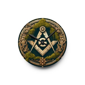 All Natural Inspired Masonic Emblem Acrylic Clock | Antique-Inspired Freemason Timepiece
