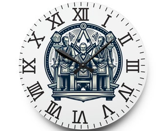 Freemason Acrylic Wall Clock - Customizable Masonic Design Timepiece 2 sizes square and round  FREE US SHIPPING