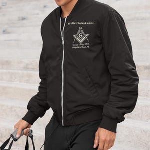 Custom Embroidered Masonic Bomber Jacket – Personalized Freemason Lodge Jacket