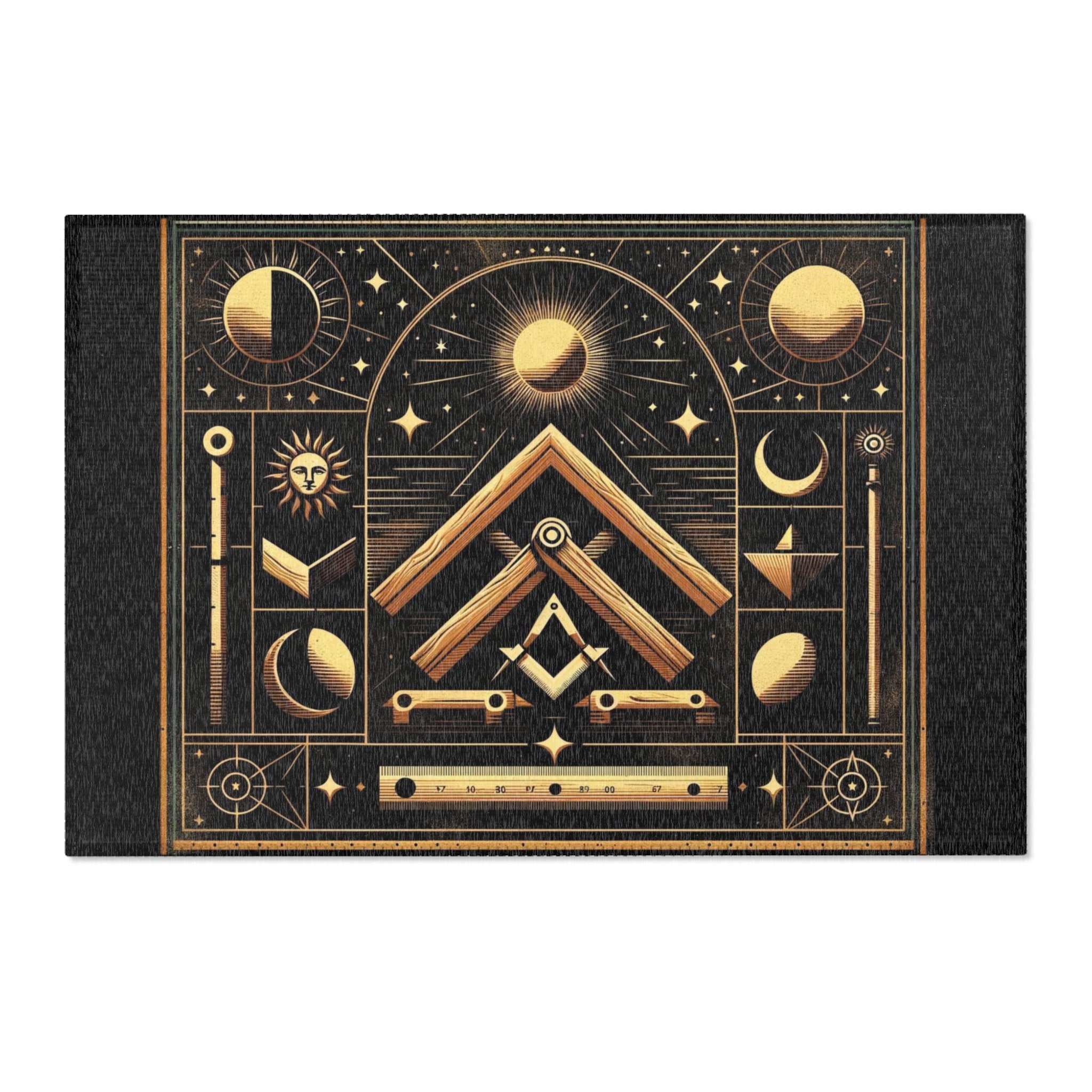 Celestial Masonic Area Rug: Starry Night & Moon Freemason Decor for ...