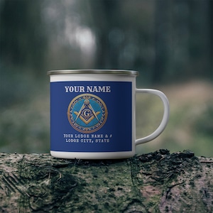Taza de camping de esmalte masónico personalizada - Taza de acero masónica personalizada