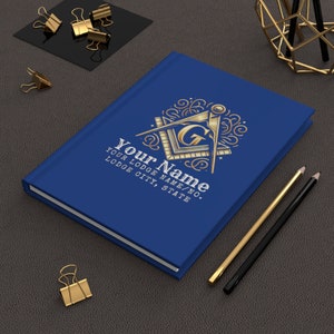 Custom Masonic Journal - Gold Square & Compass, Personalized Lodge Details Free Shipping