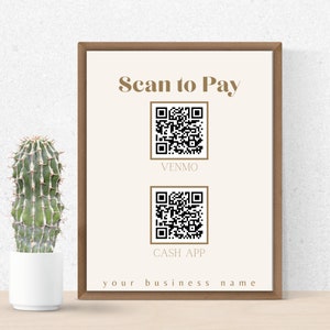 Numérisation modifiable pour payer la carte, modèle Canva modifiable, modèle de signe de code QR, signe CashApp PayPal pour les petites entreprises, paiement Venmo imprimable.