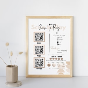 Numérisation rétro pour payer la carte, modèle Canva modifiable, modèle de signe de code QR, signe CashApp PayPal pour les petites entreprises, paiement Venmo imprimable
