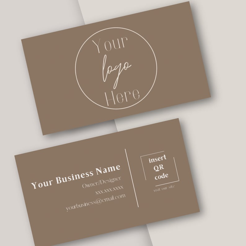 QR Code Business Card Template, DIY Printable Business Card, Beige