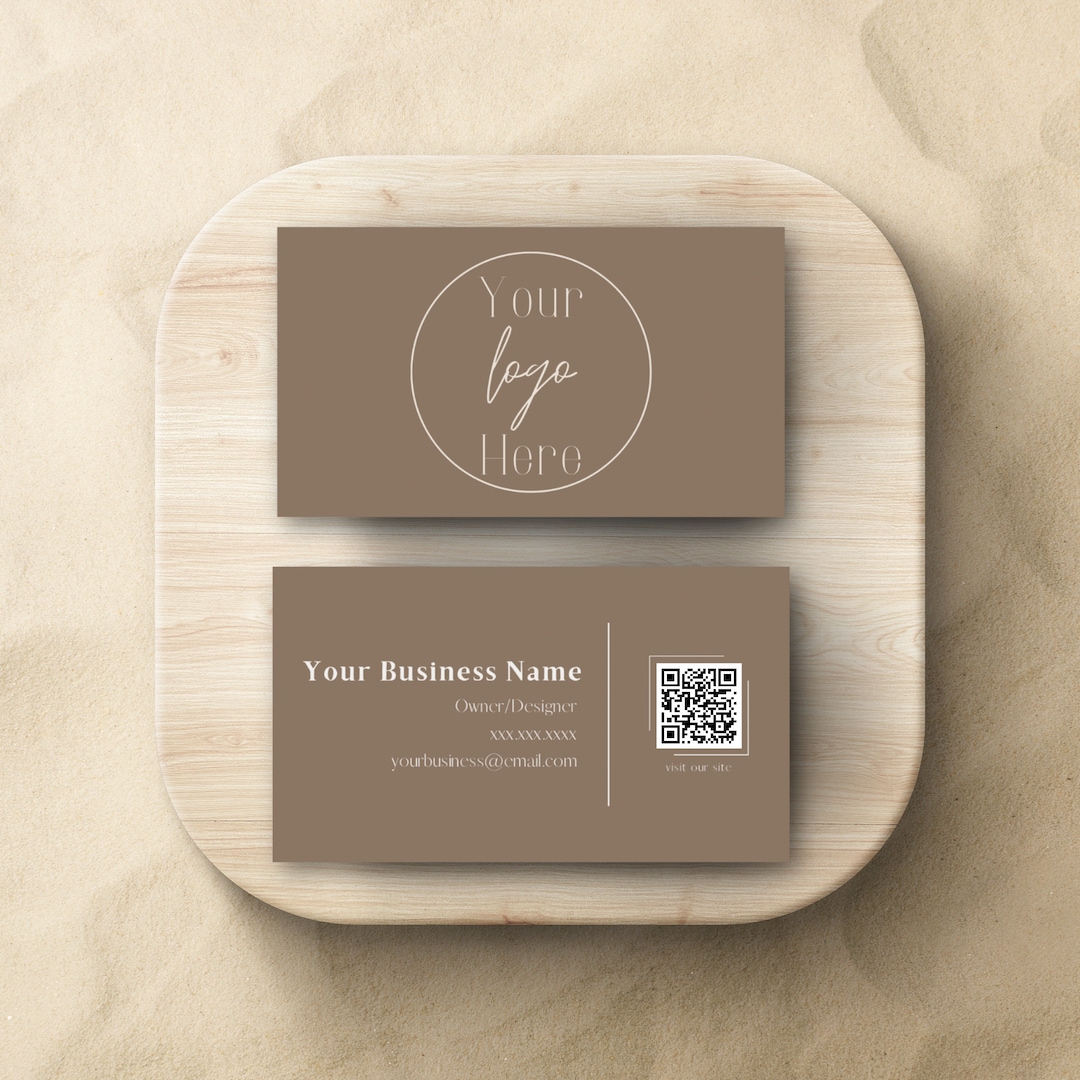 QR Code Business Card Template, DIY Printable Business Card, Beige ...