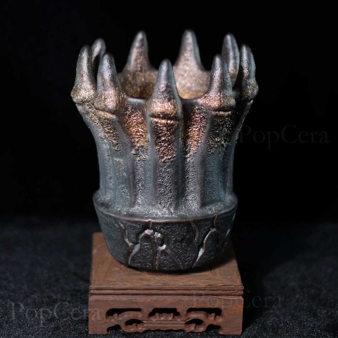 Ceramic POT 12cm Black Bronze Dragon Claw Hand for Caudex Etsy