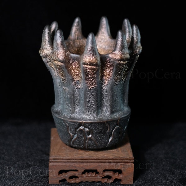 Ceramic POT 12cm Black Bronze dragon claw Hand for caudex plant ariocarpus,copiapo,agave MS001