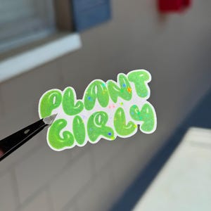 Adesivo Plant Girly – Adesivo in vinile verde estetico carino, scintillante olografico, decalcomania impermeabile per laptop, bottiglie d'acqua, diari, piante