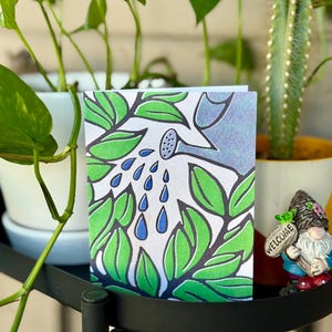 Carte de voeux végétale pour cadeau d'anniversaire Faire pousser des plantes aquatiques pour la fête des mères Carte de conception botanique vierge à l'intérieur Idée cadeau unique Arrosoir
