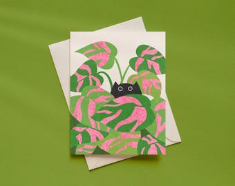 Black Cat Greeting Card | Whimsical Jungle Cat Card | Unique Card for Cat Lovers | Handmade Cat Card | Blank Inside | Gift for Cat Mom