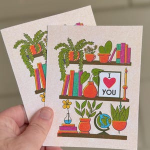 Carte d'amour Amoureux de la conception de plantes botaniques pour les cadeaux Carte de voeux de plante Bibliothèque de verdure pour les plantes Carte minimaliste de plantes d'intérieur mignonnes