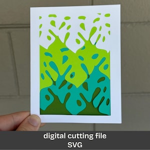 Biglietto SVG Monstera a strati / Biglietto piegato A2 scaricabile digitalmente / Pianta tropicale SVG per Cricut e Silhouette / Modello di biglietto stampabile