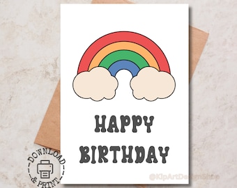 Carte de joyeux anniversaire imprimable Carte d'anniversaire arc-en-ciel imprimable Carte Boho Carte d'anniversaire à la mode pour elle Téléchargement instantané